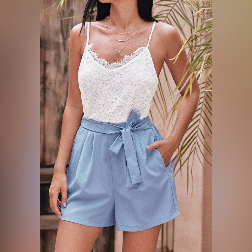Cupshe Sky Blue High Waist Shorts with Tie